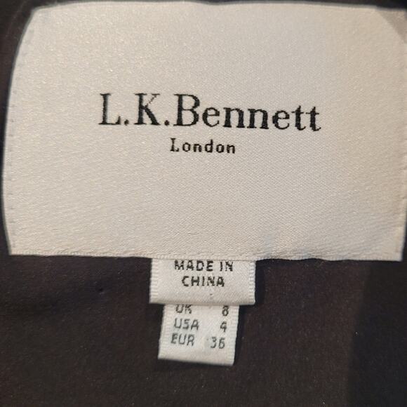 LK Bennett "Dr Kara" Black Velvet Ruched Round Neck Midi Dress Silk Blend US 4 - Picture 10 of 13